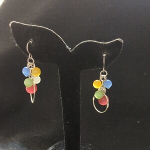 Silver Tone Colorful Cat's Eye Beaded Dangle Drop Statement Earrings